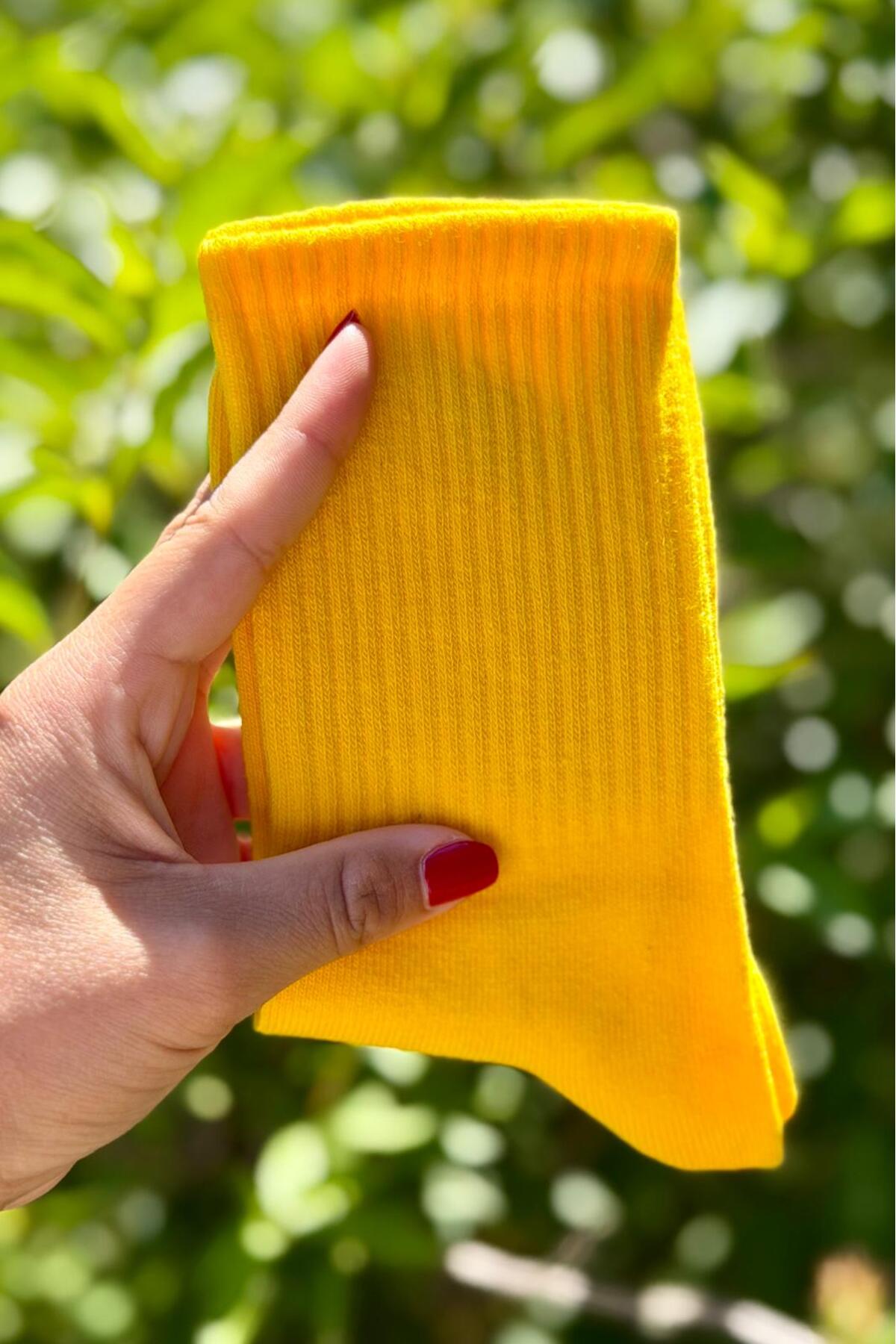 Unisex Sarı Düz Renk Tenis Spor Çorap