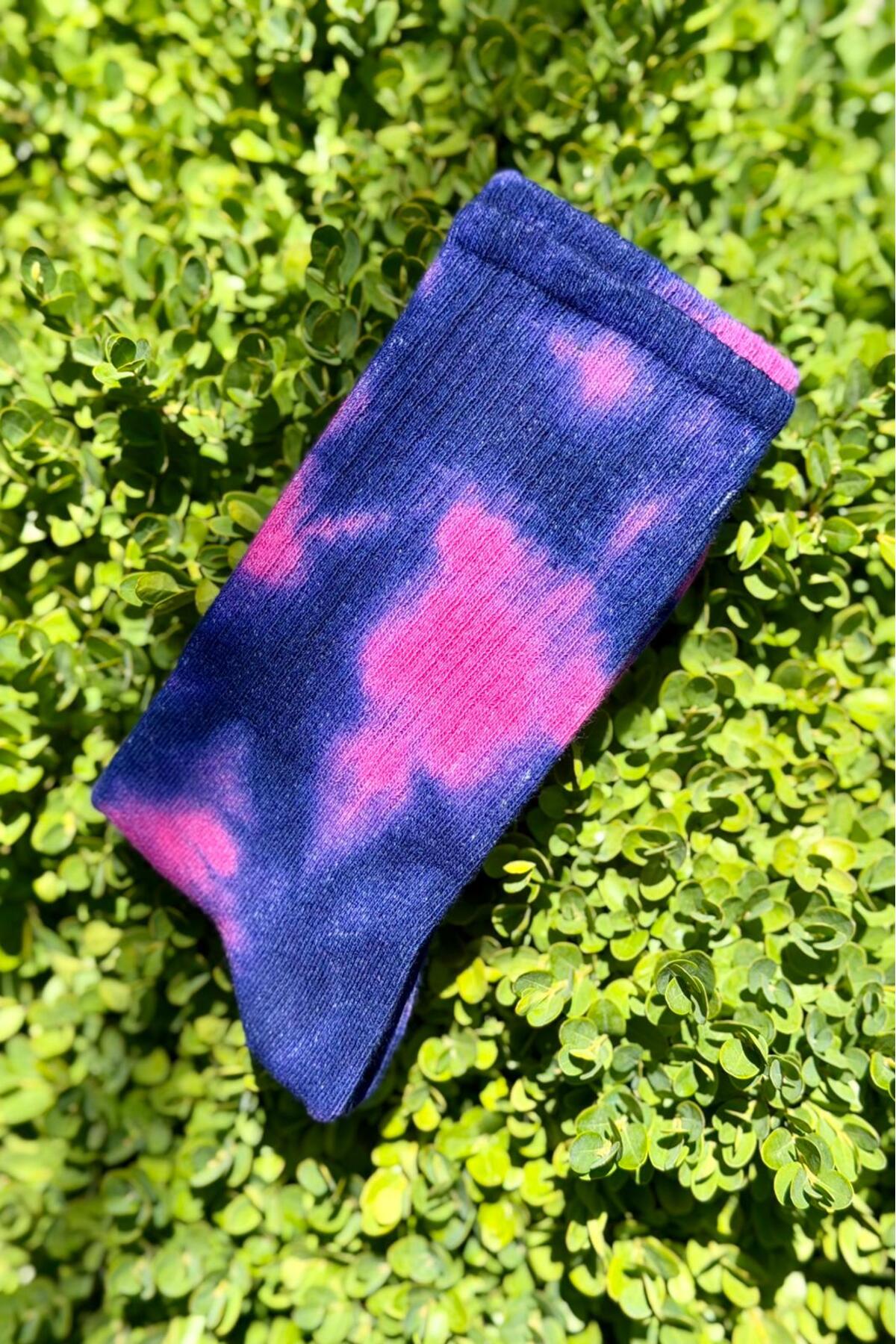 Unisex Mor Batik Desenli Soket Spor Çorap