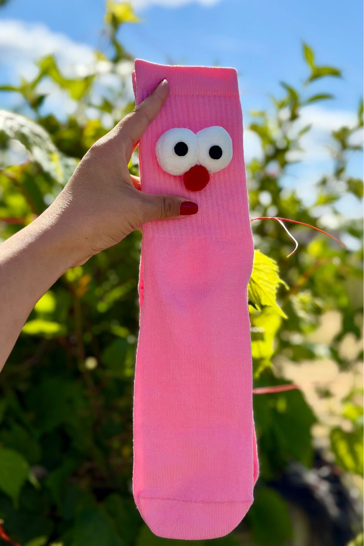 Unisex Pembe Pörtlek Gözlü Eğlenceli Soket Çorap