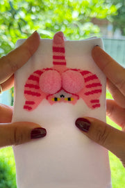 Beyaz Kedi Desenli Ponpon Çorap