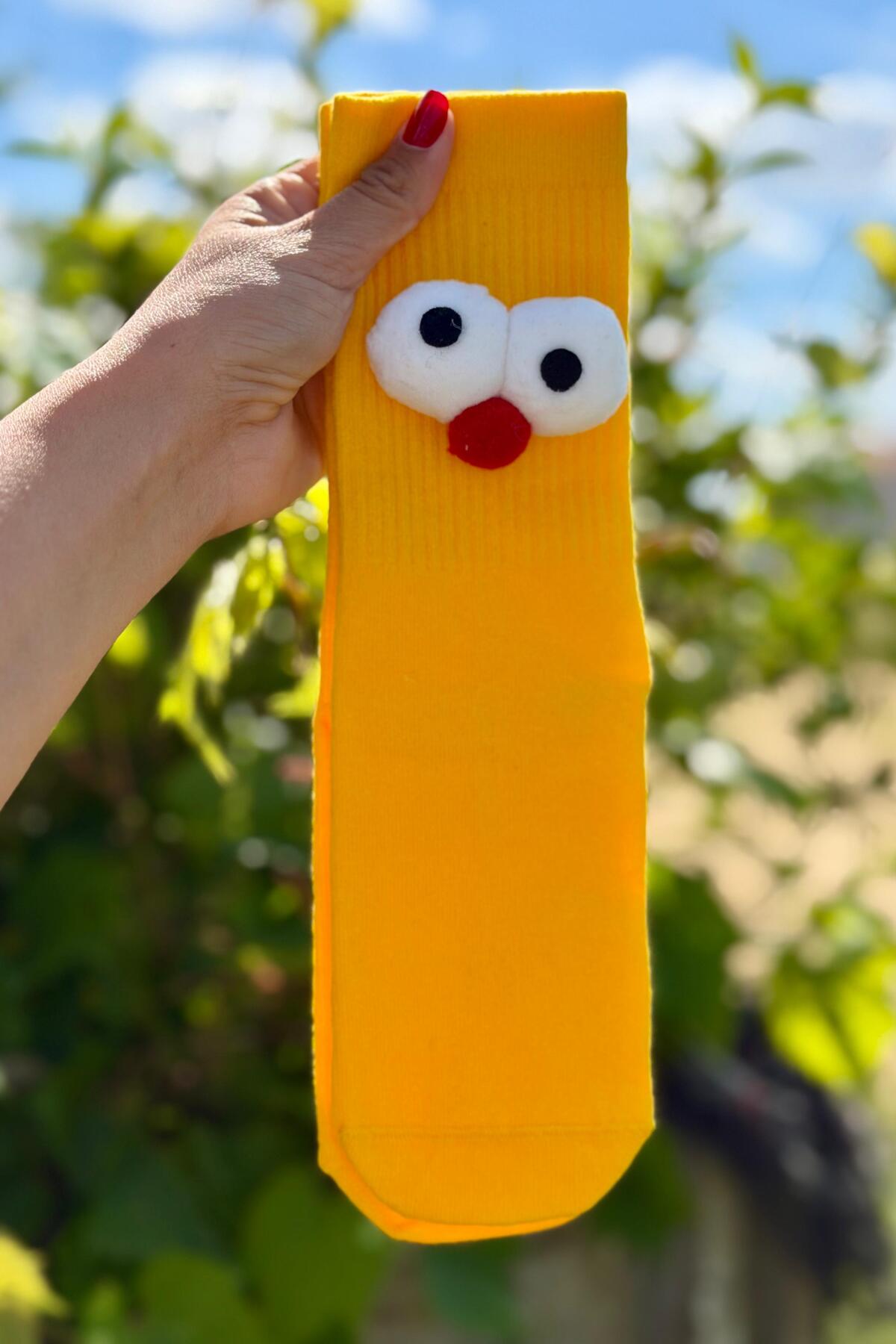 Unisex Sarı Pörtlek Gözlü Eğlenceli Soket Çorap