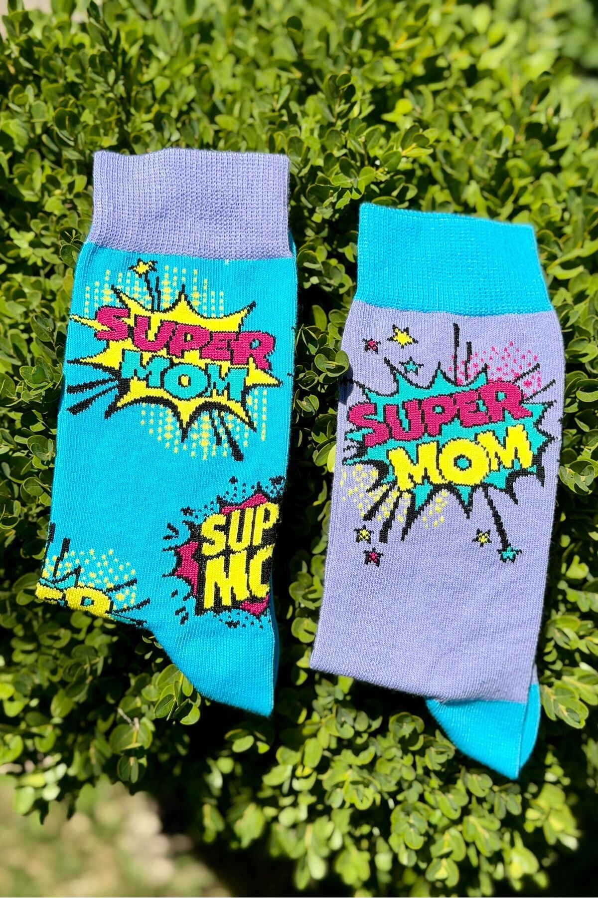 Unisex Sağlı Sollu Super Mom Desenli Soket Çorap