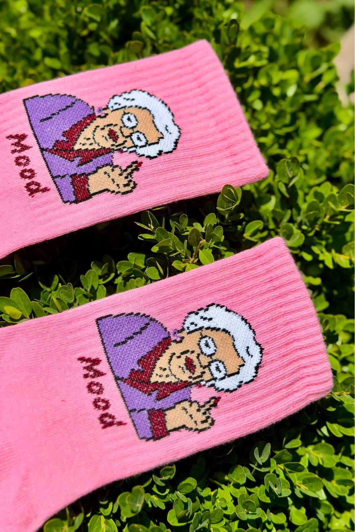 Grandma Mood Desenli Pembe Tenis Çorap