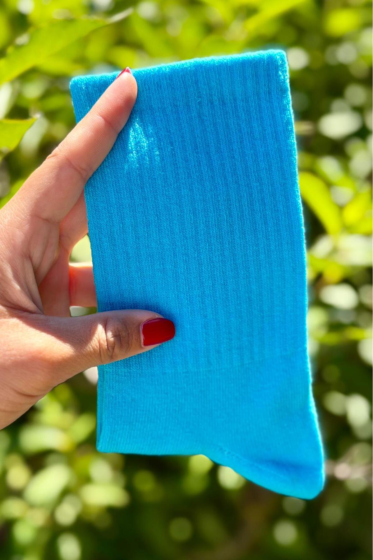 Unisex Mavi Düz Renk Tenis Spor Çorap