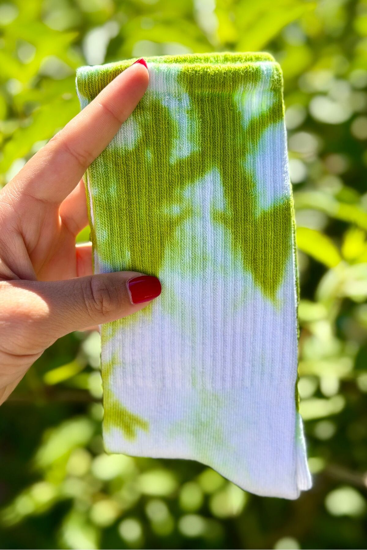 Unisex Yeşil Batik Desenli Soket Spor Çorap