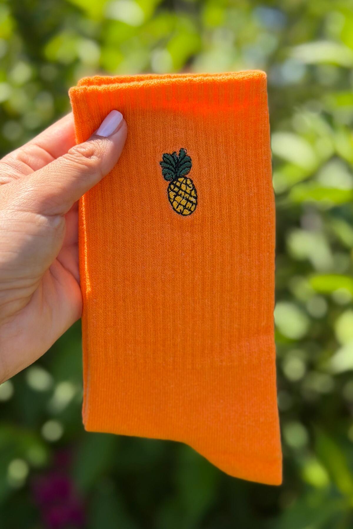 Unisex Ananas Nakışlı 2'li Tenis Spor Çorap