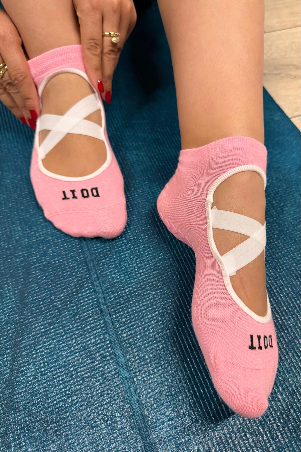 Unisex 5'li Çapraz Bantlı Kaymaz Tabanlı Babet Pilates Yoga Çorap