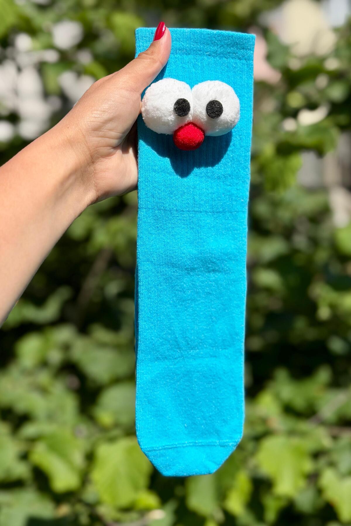 Unisex Mavi Pörtlek Gözlü Eğlenceli Soket Çorap