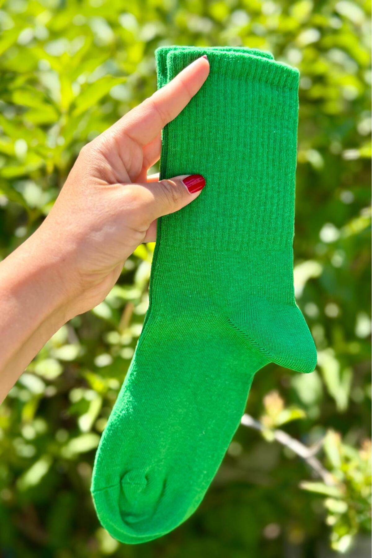 Unisex Yeşil Düz Renk Tenis Spor Çorap