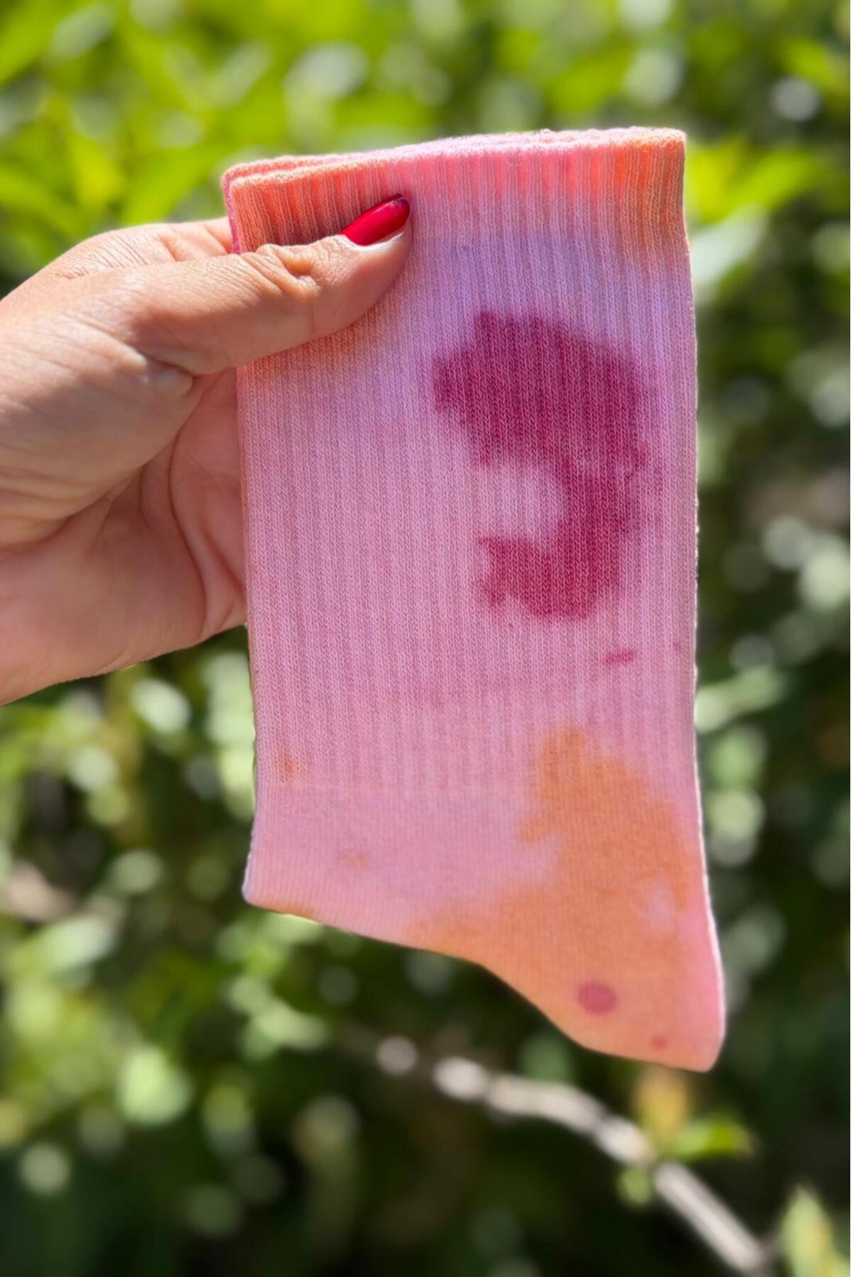 Unisex Pembe Batik Desenli Soket Spor Çorap