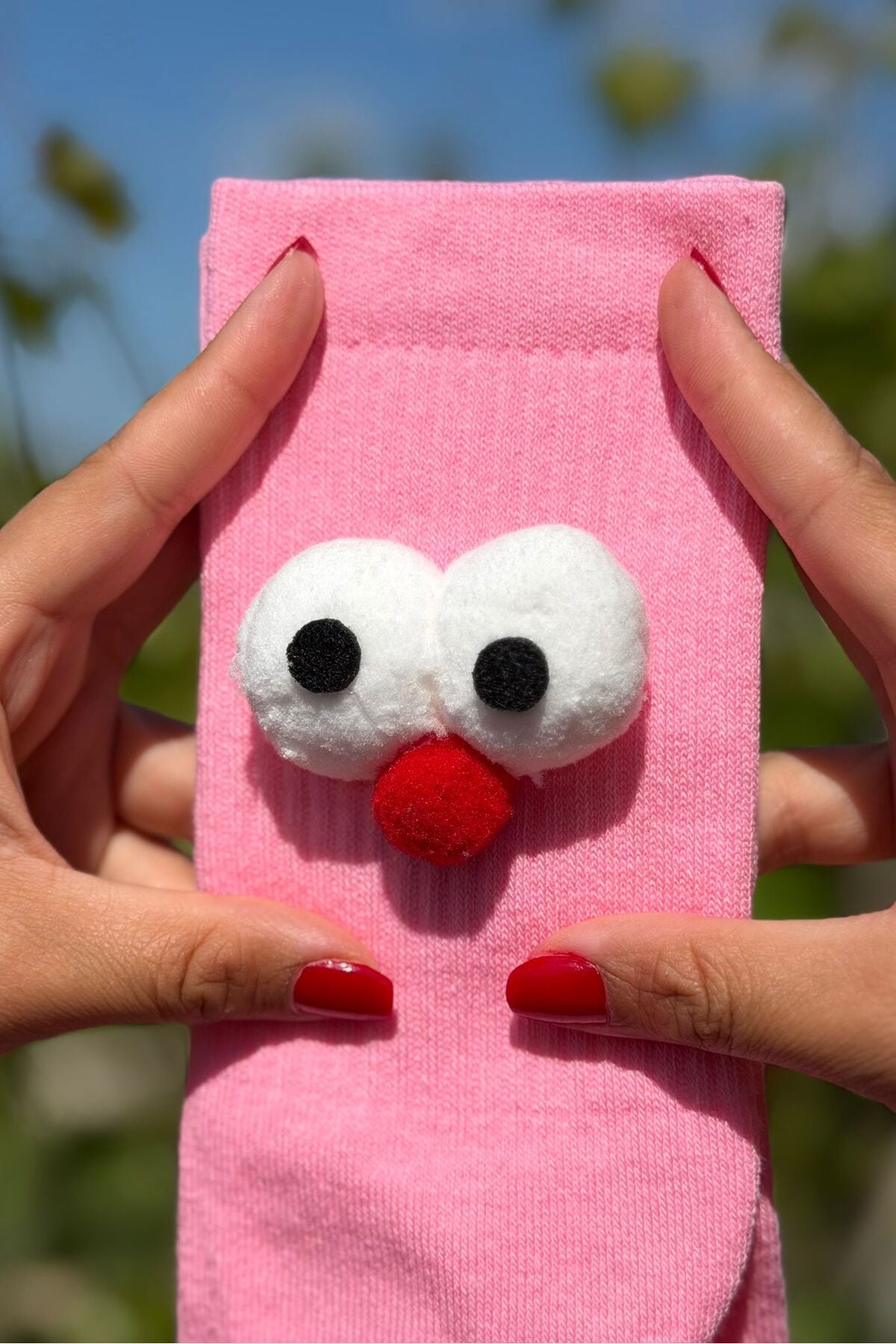 Unisex Pembe Pörtlek Gözlü Eğlenceli Soket Çorap