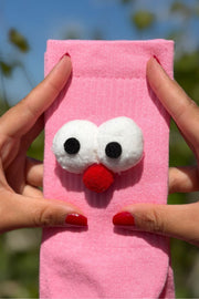 Unisex Pembe Pörtlek Gözlü Eğlenceli Soket Çorap