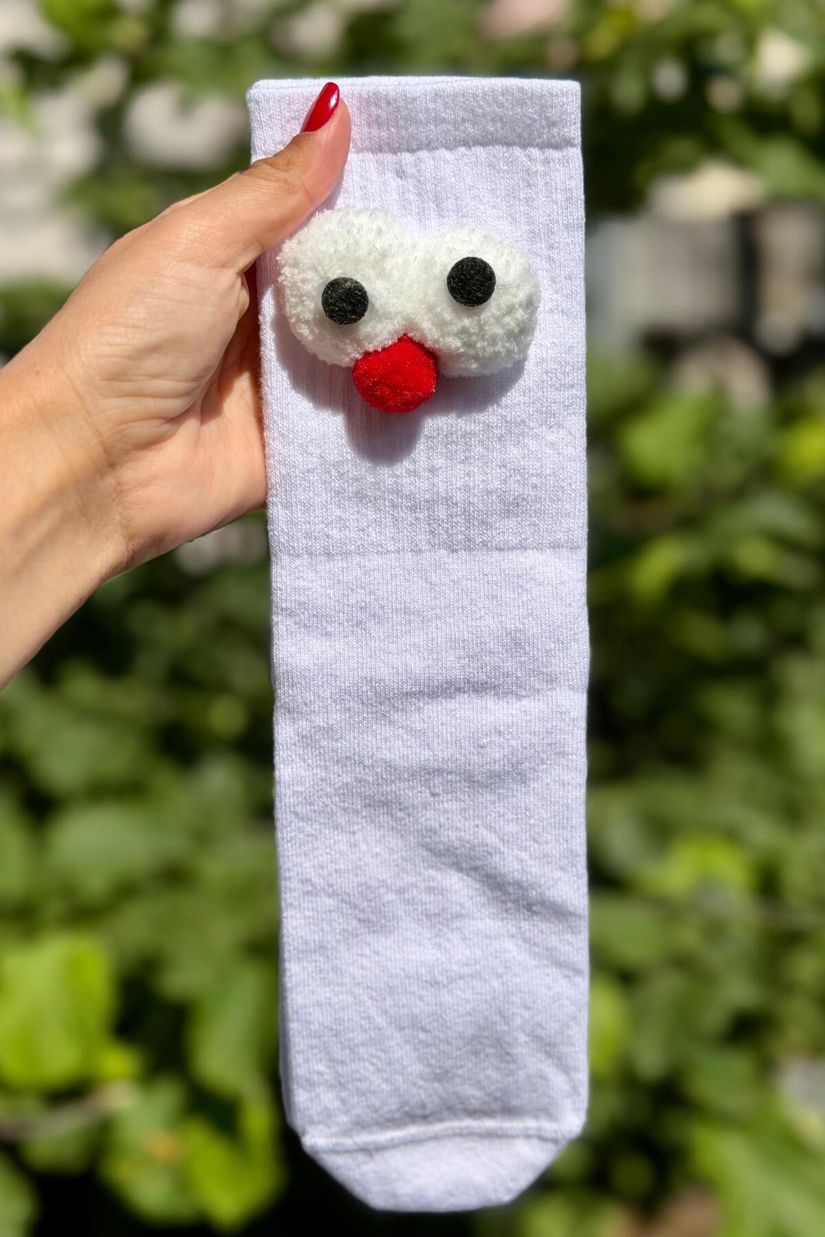 Unisex Beyaz Pörtlek Gözlü Eğlenceli Soket Çorap