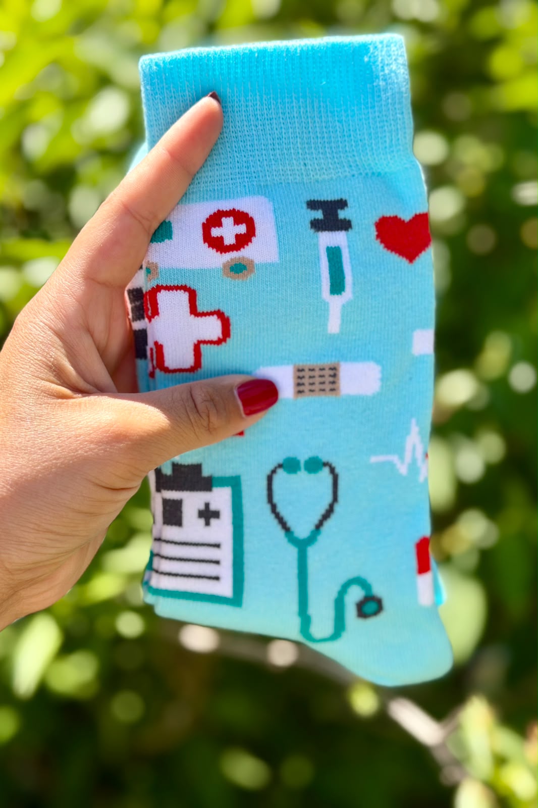 Doktor Hemşire Ambulans Desenli Mavi Soket Çorap