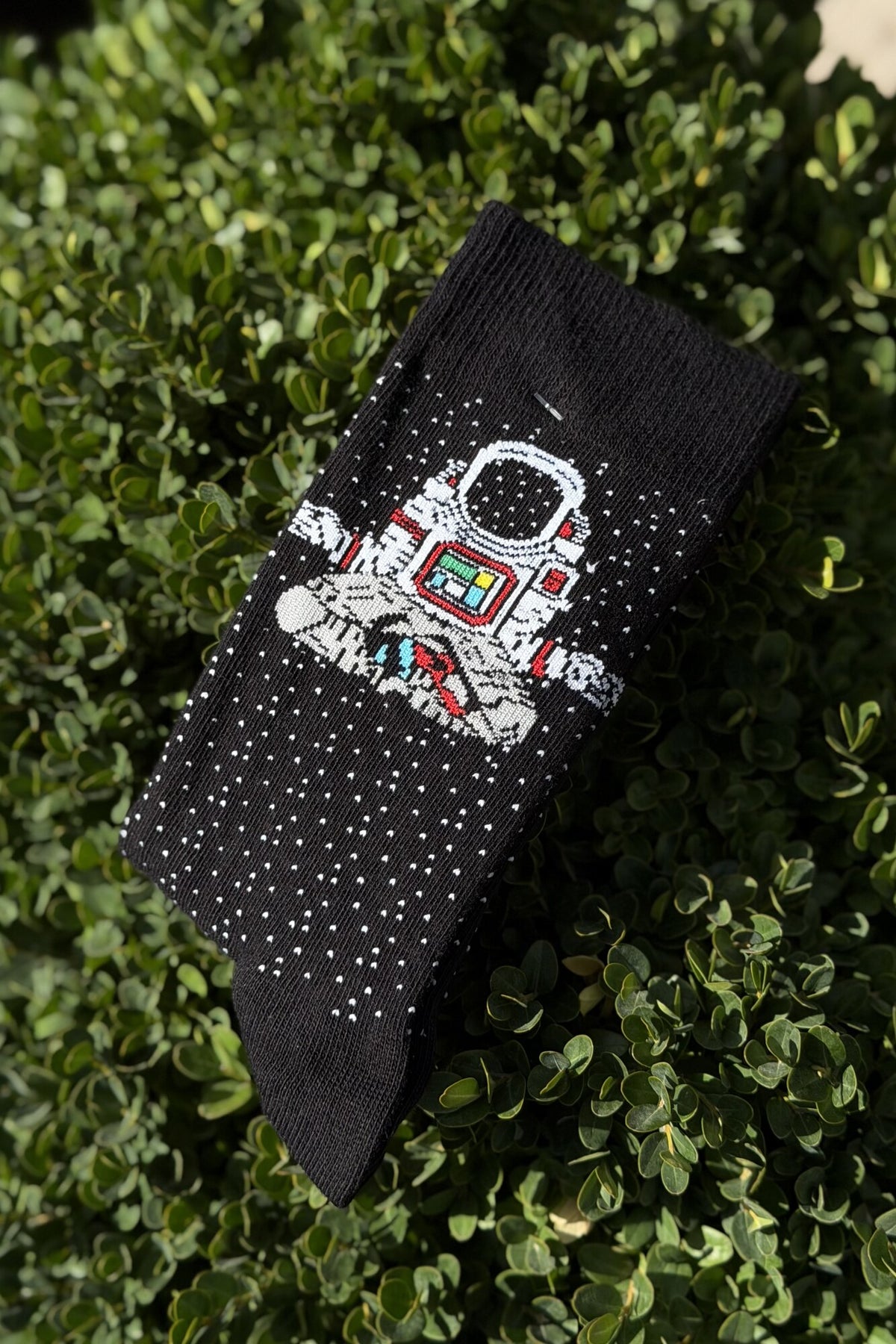 Unisex Astronot Desenli Siyah Soket Çorap - görsel 1