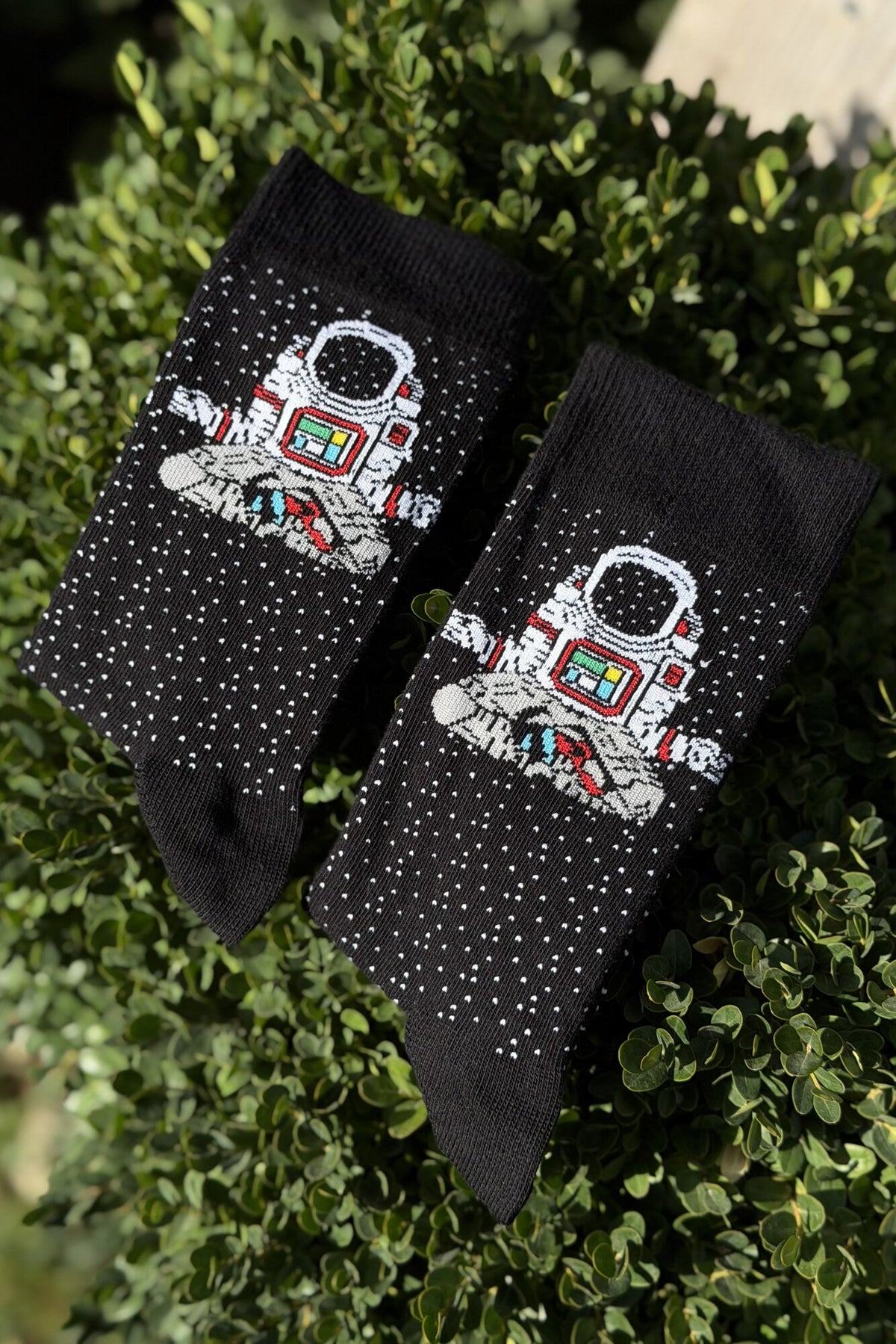 Unisex Astronot Desenli Siyah Soket Çorap - görsel 2