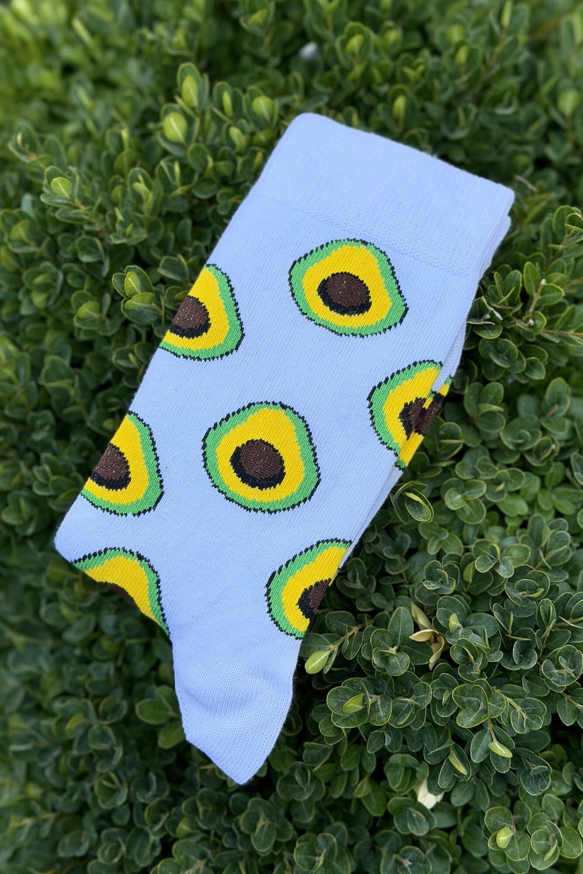 Unisex Avokado Desenli Açık Mavi Soket Çorap - görsel 1