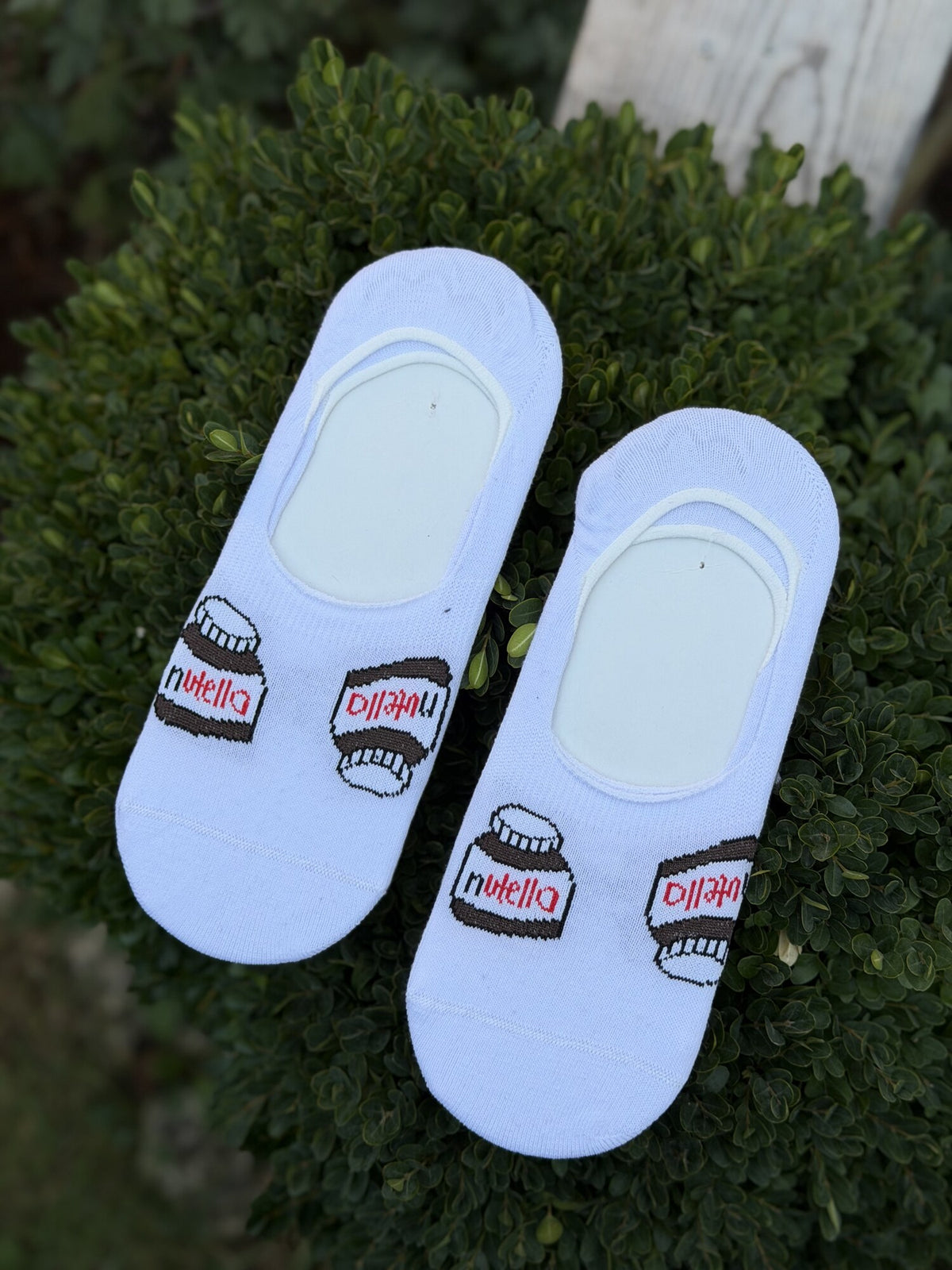 Unisex Nutella Kavanozu Desenli Beyaz Babet Çorap - görsel 1