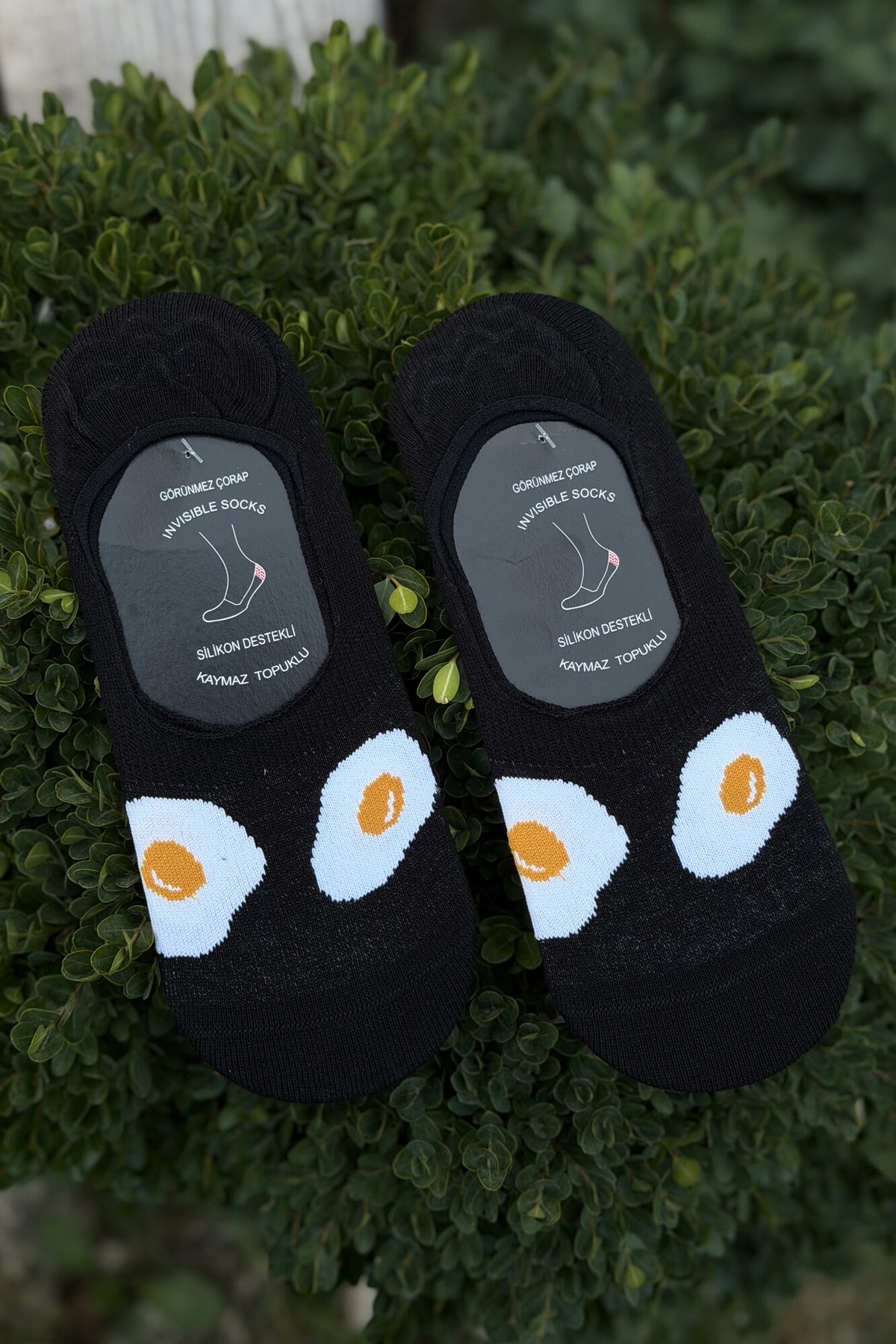 Unisex Sahanda Yumurta Desenli Siyah Babet Çorap - görsel 1