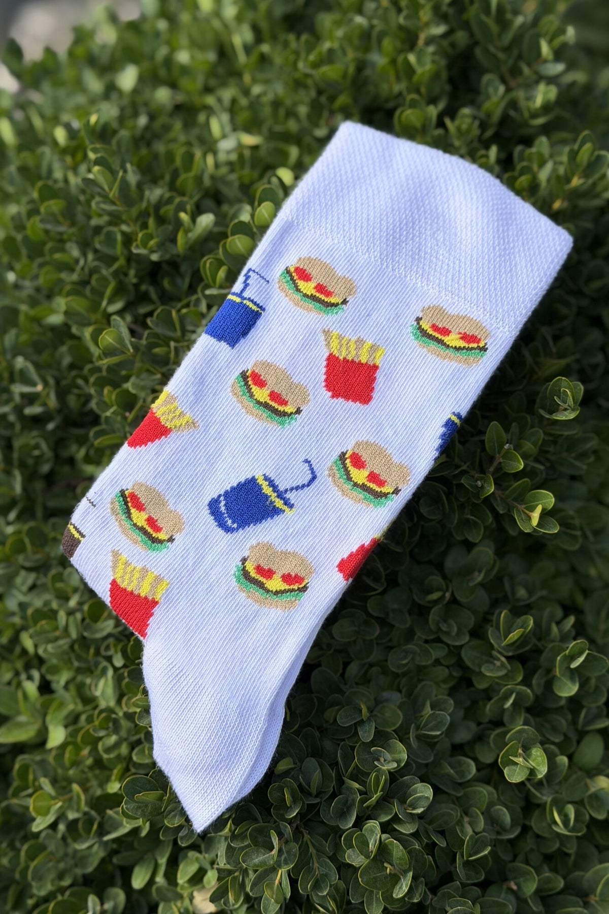Unisex Fast Food Desenli Beyaz Soket Çorap - görsel 1