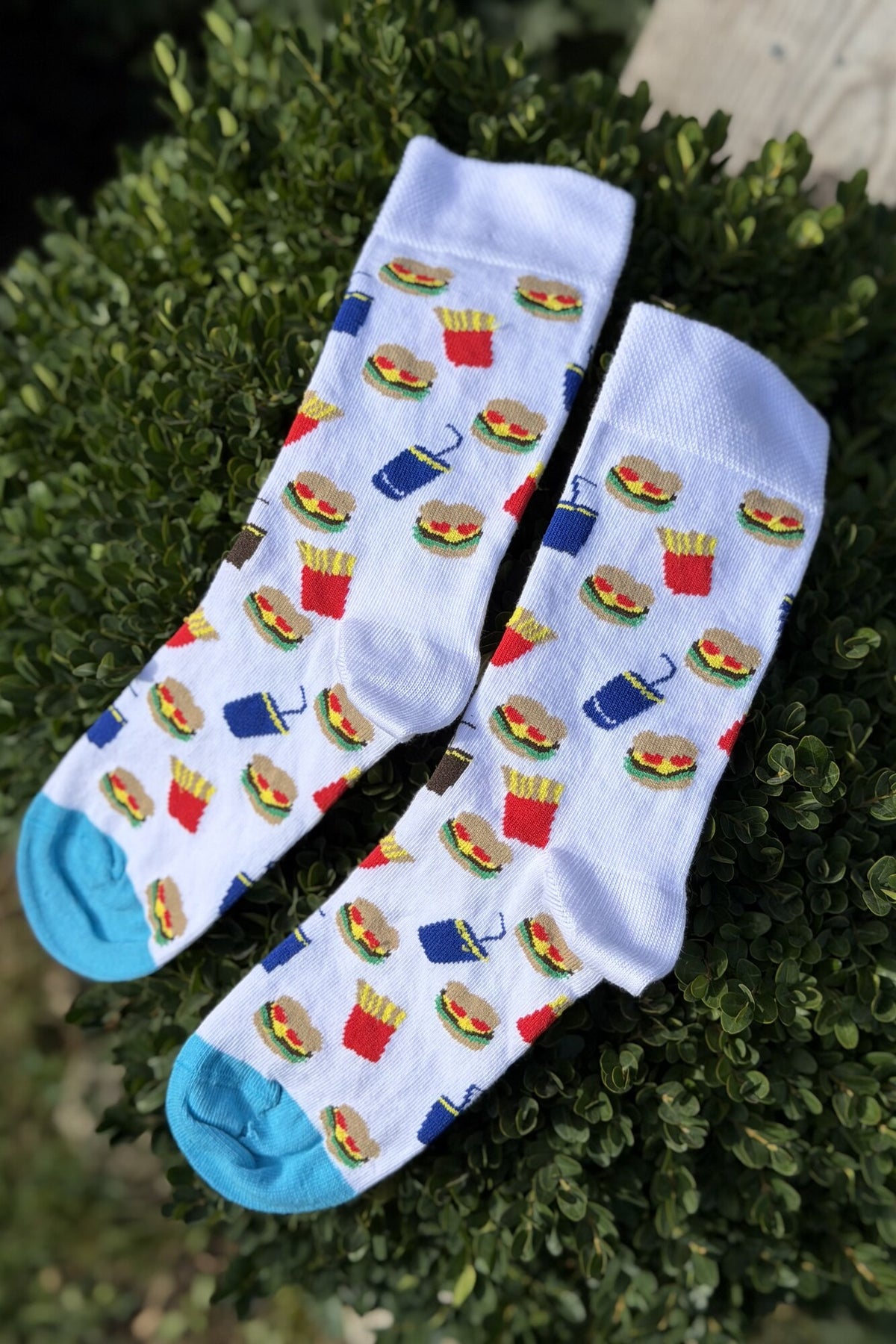 Unisex Fast Food Desenli Beyaz Soket Çorap - görsel 2