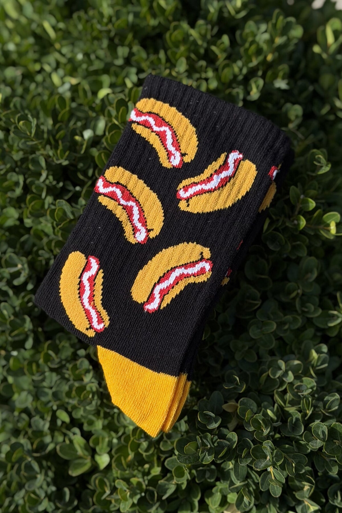 Unisex Sosisli Sandviç Desenli Siyah Soket Çorap - görsel 1