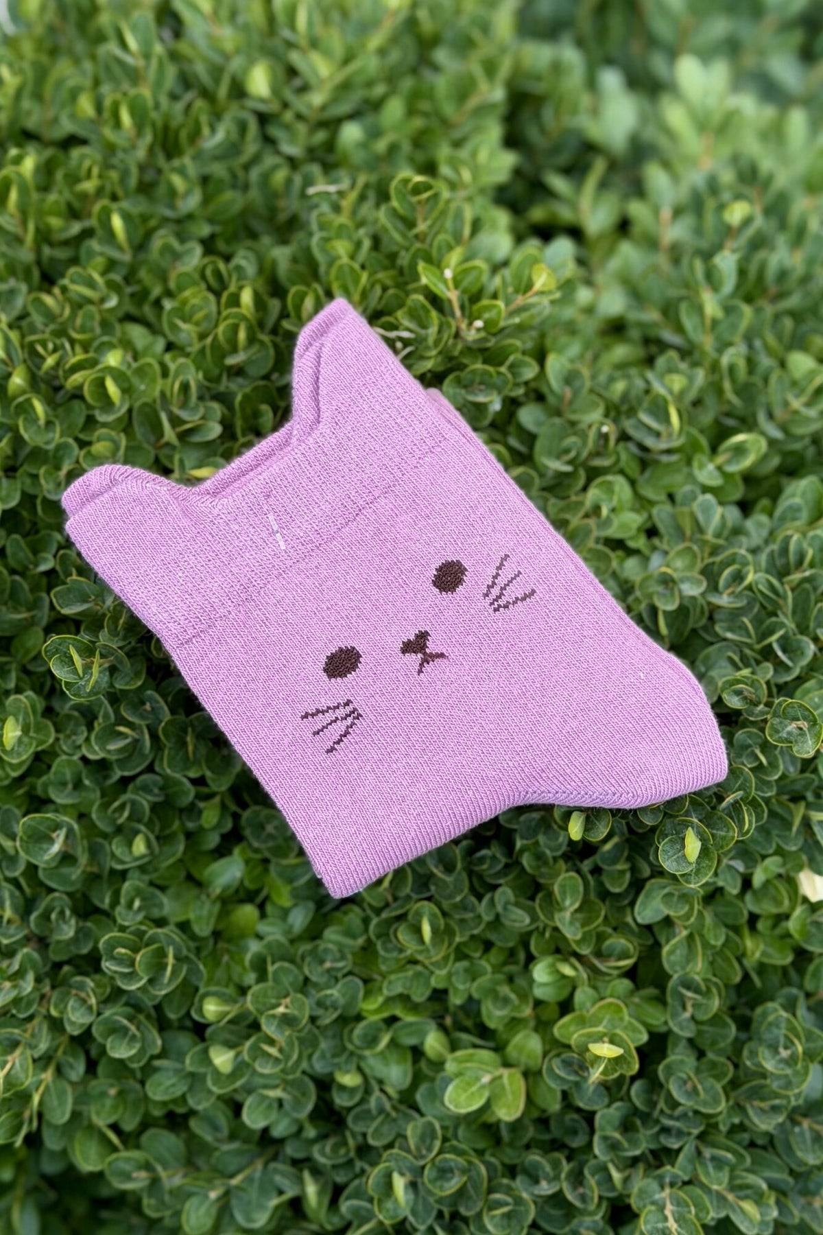 Unisex Kedi Kulaklı Pati Desenli Pembe Soket Çorap - görsel 1