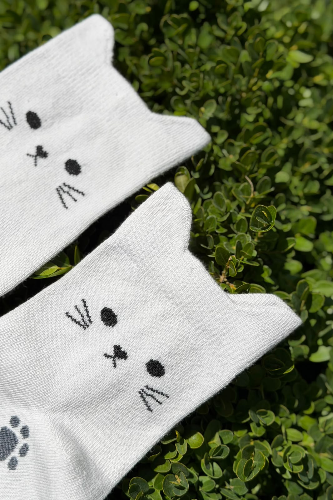Unisex Kedi Kulaklı Pati Desenli Gri Melanj Soket Çorap - görsel 1
