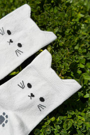 Unisex Kedi Kulaklı Pati Desenli Gri Melanj Soket Çorap - görsel 1