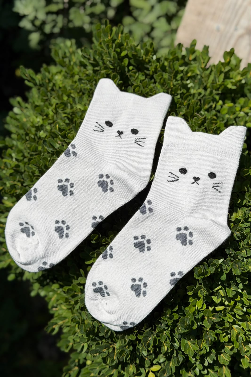 Unisex Kedi Kulaklı Pati Desenli Gri Melanj Soket Çorap - görsel 2
