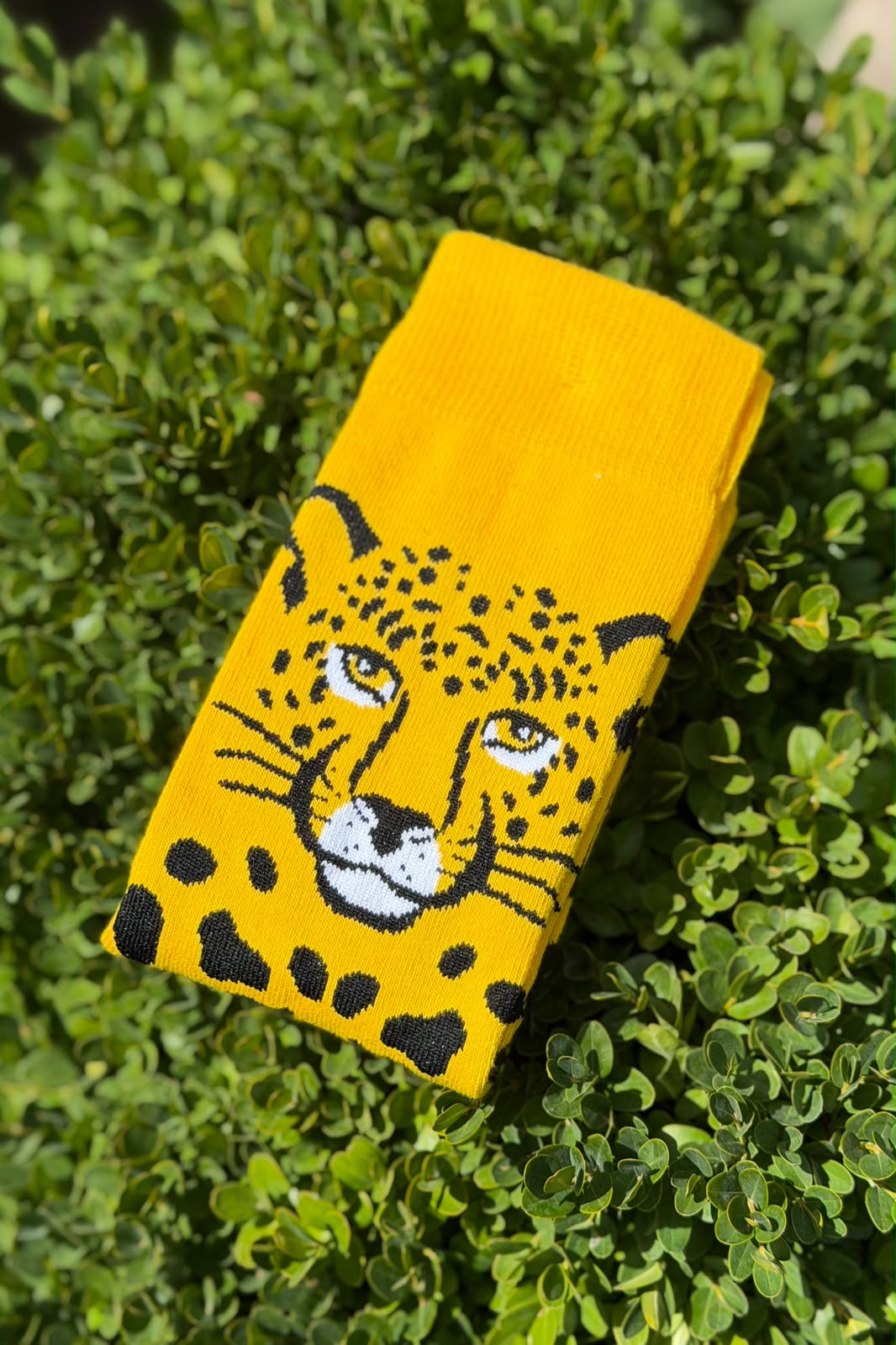 Unisex Leopar Desenli Hardal Sarısı Soket Çorap - görsel 1