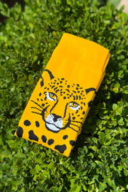 Unisex Leopar Desenli Hardal Sarısı Soket Çorap - görsel 1