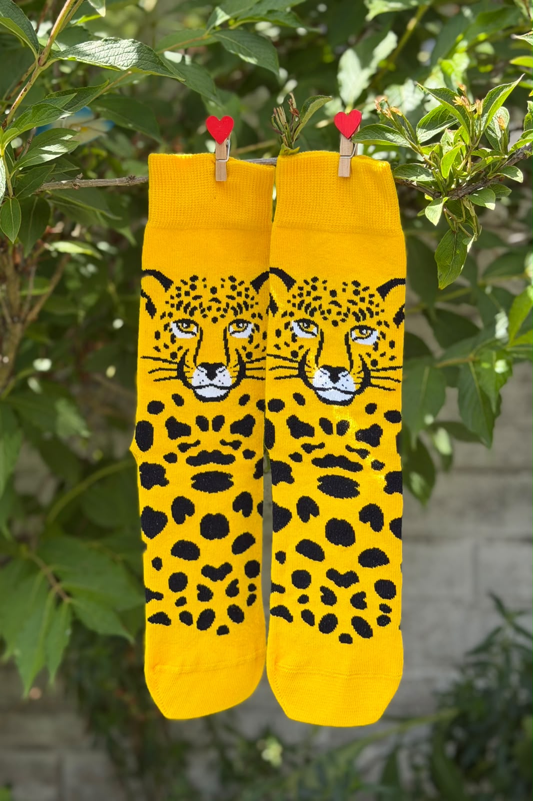 Unisex Leopar Desenli Hardal Sarısı Soket Çorap - görsel 3