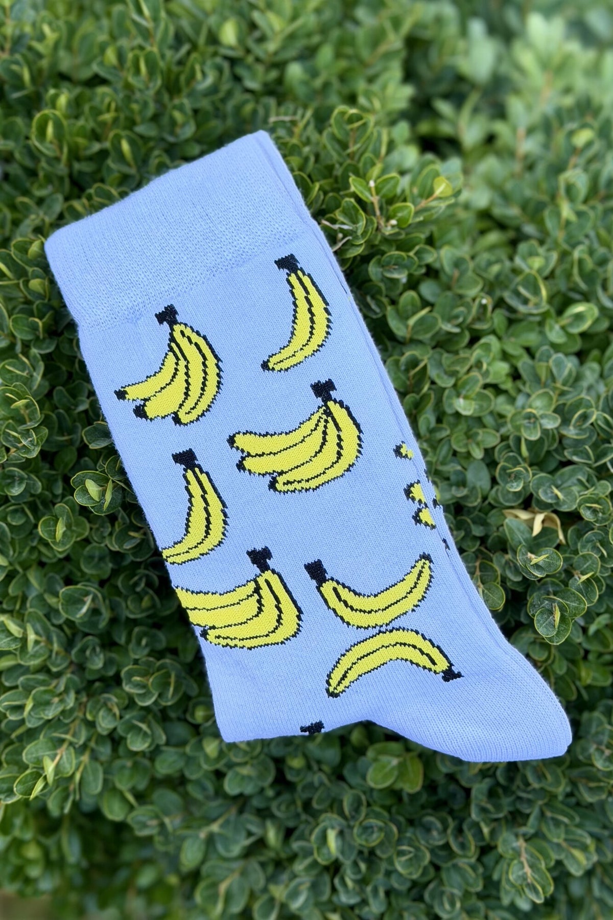 Unisex Muz Desenli Açık Mavi Soket Çorap - görsel 1
