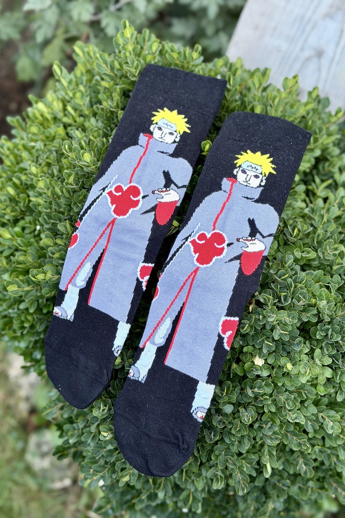 Unisex Naruto Pain Akatsuki Desenli Siyah Anime Soket Çorap - görsel 1