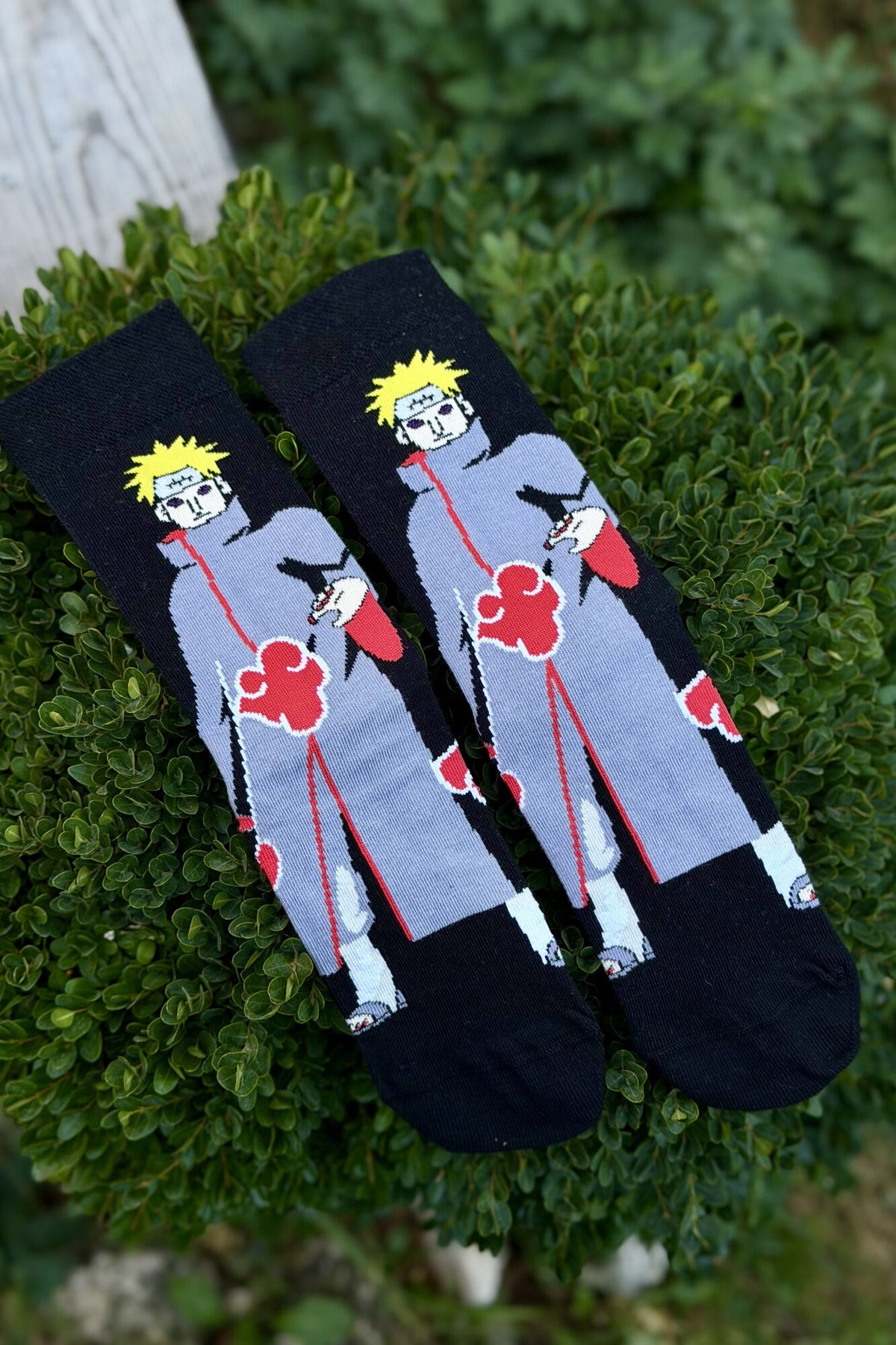 Unisex Naruto Pain Akatsuki Desenli Siyah Anime Soket Çorap - görsel 2