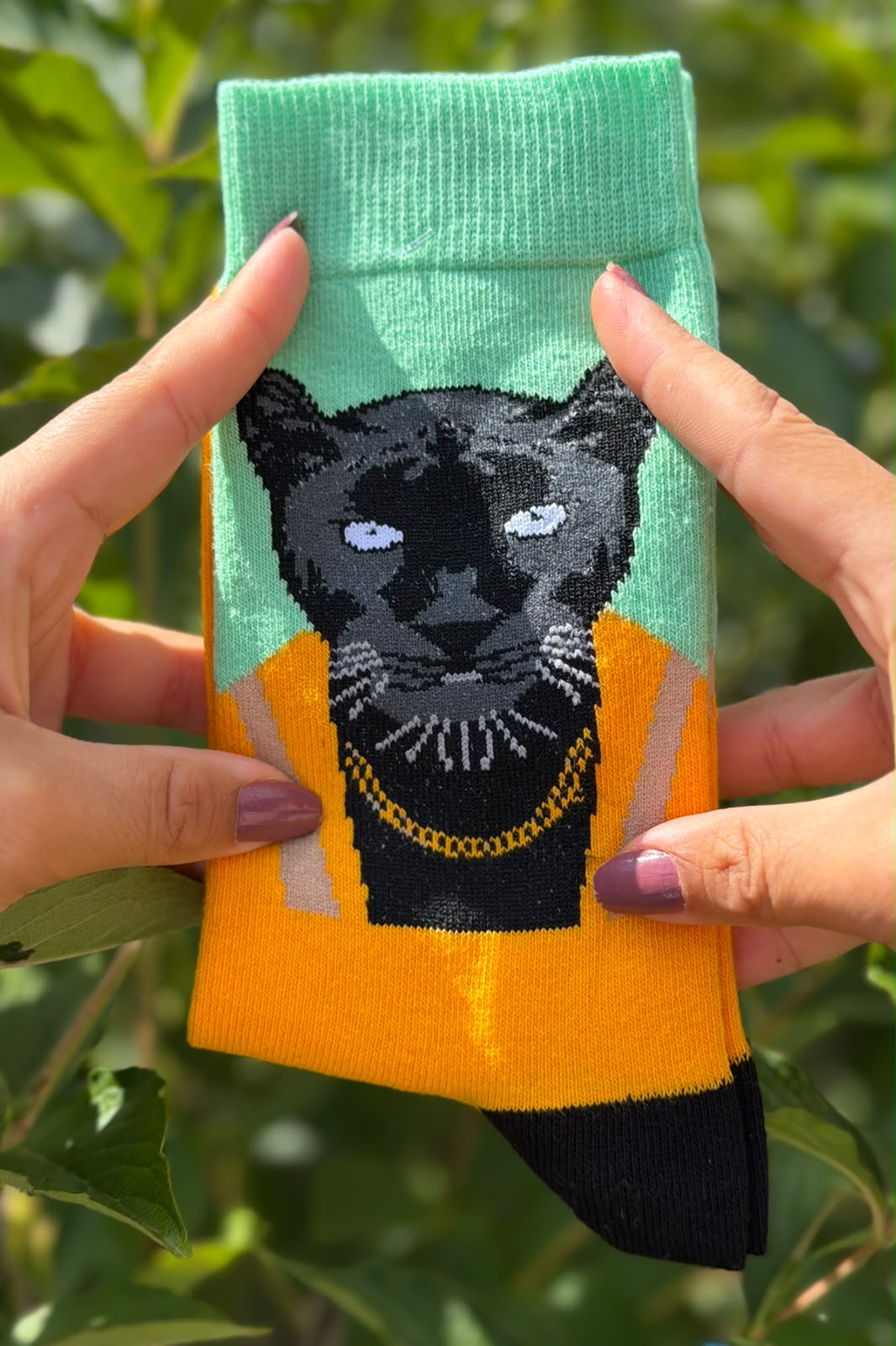 Unisex Zincirli Panter Desenli Mint Yeşili Soket Çorap - görsel 1