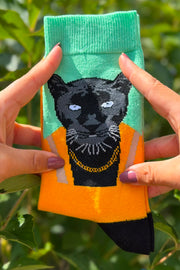 Unisex Zincirli Panter Desenli Mint Yeşili Soket Çorap - görsel 1