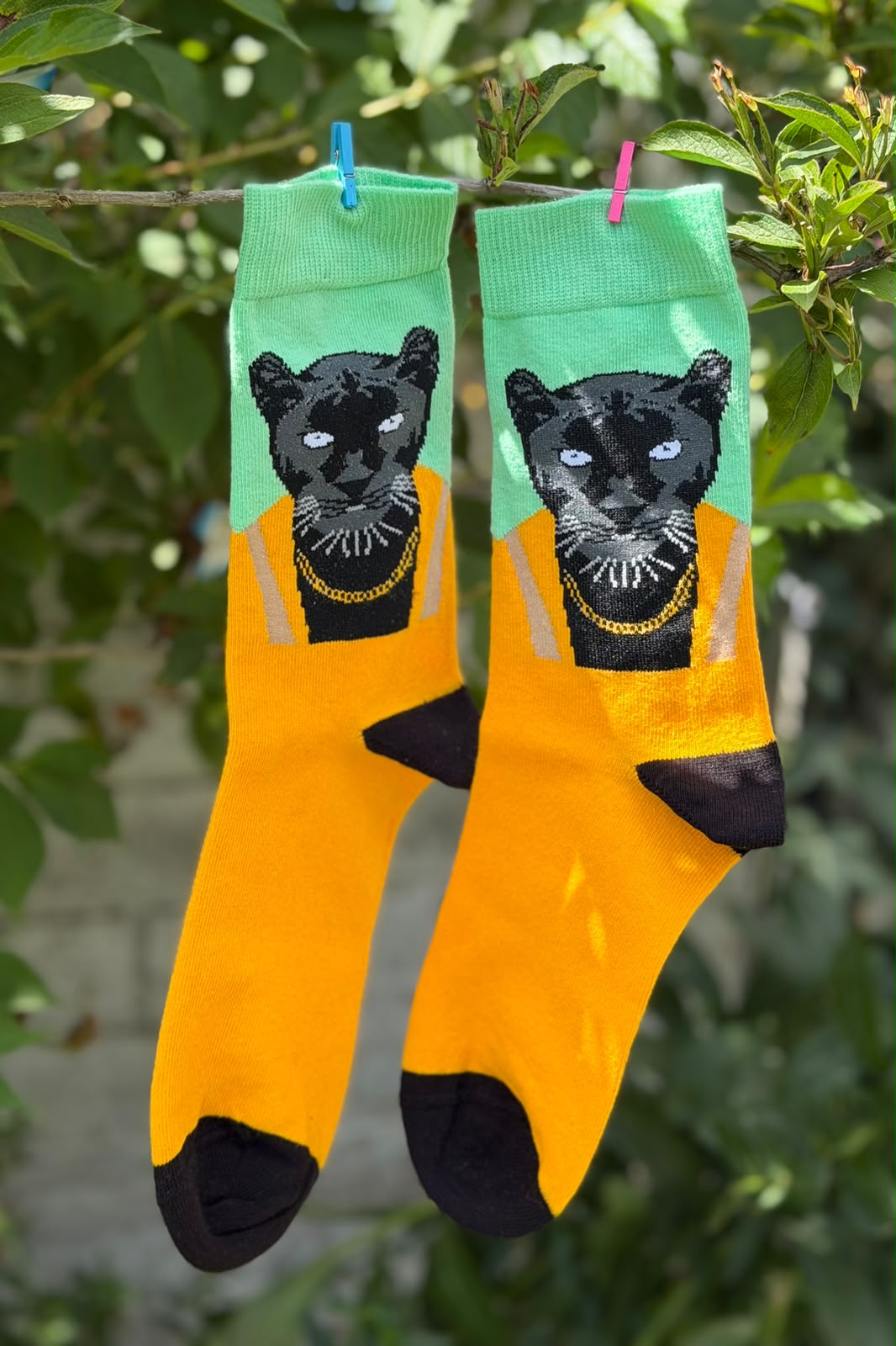 Unisex Zincirli Panter Desenli Mint Yeşili Soket Çorap - görsel 2