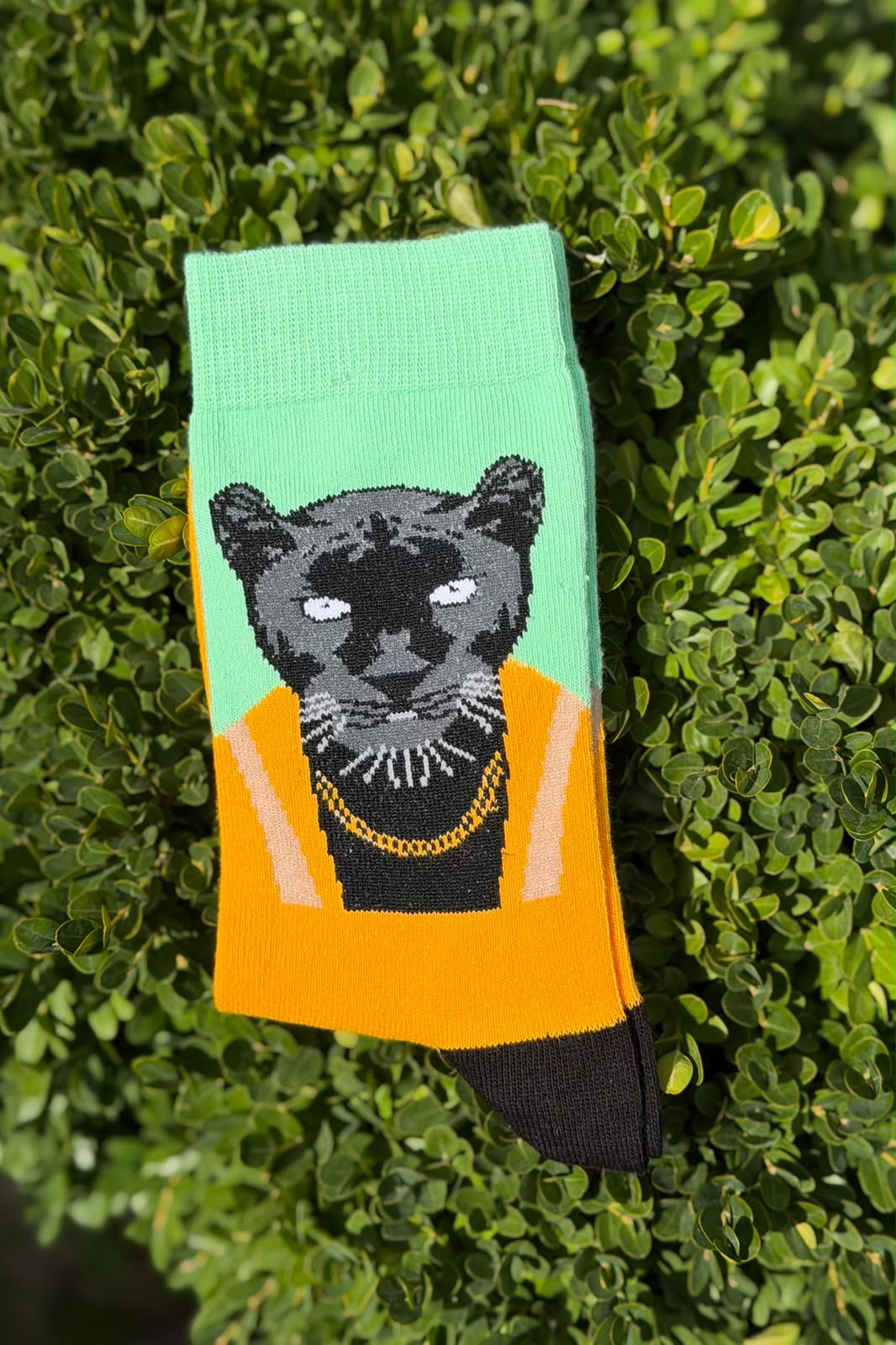 Unisex Zincirli Panter Desenli Mint Yeşili Soket Çorap - görsel 3