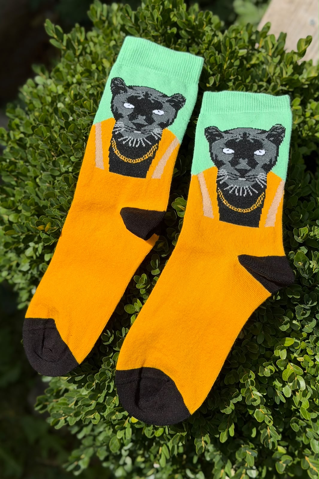 Unisex Zincirli Panter Desenli Mint Yeşili Soket Çorap - görsel 4