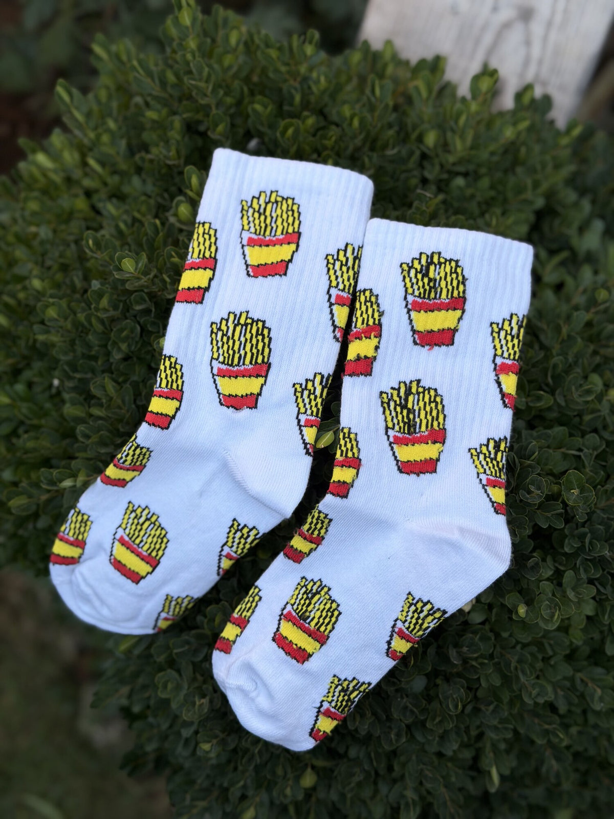 Unisex Patates Kızartması Desenli Beyaz Tenis Çorap - görsel 2