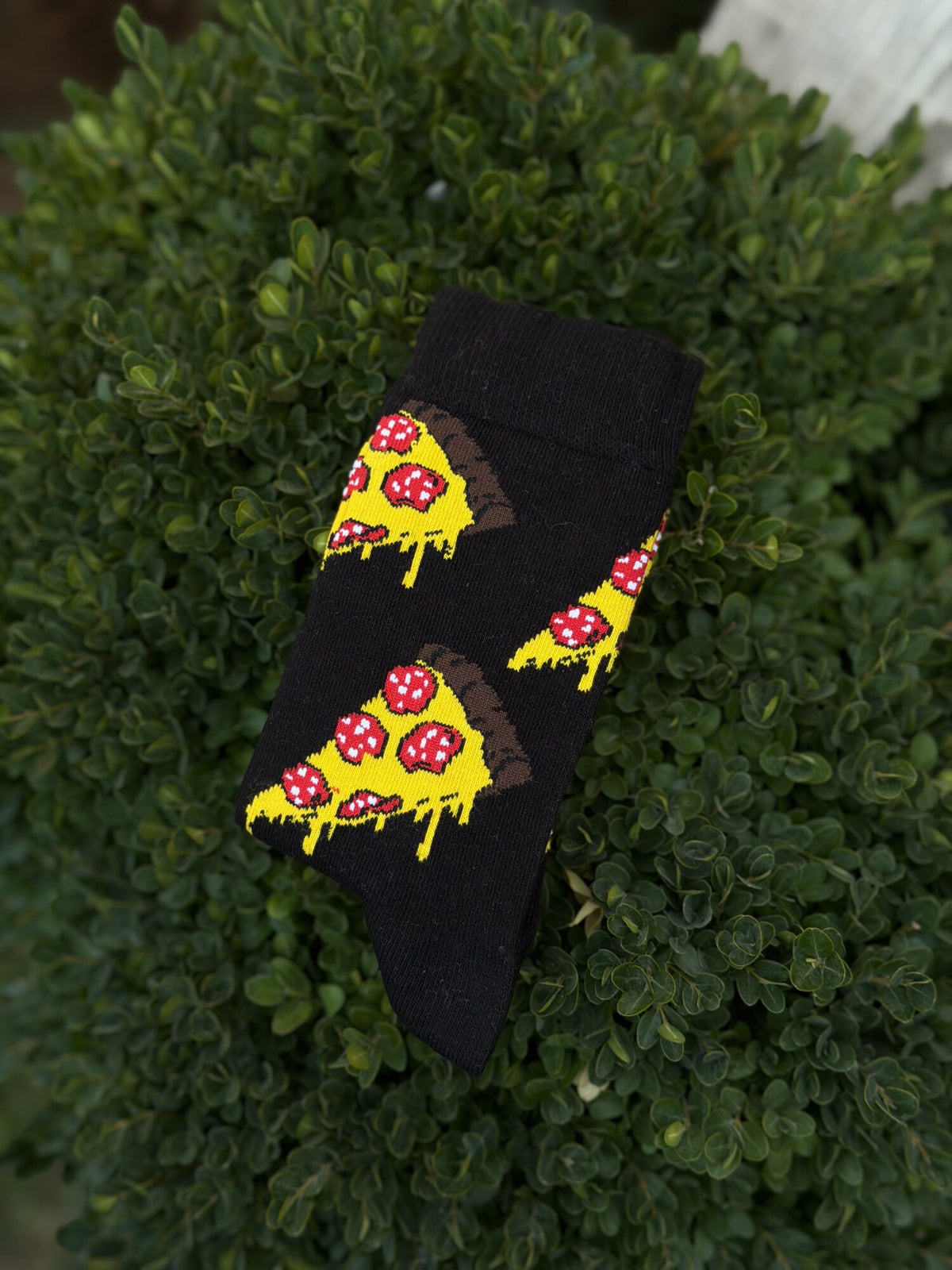 Unisex Pizza Dilim Desenli Siyah Soket Çorap - görsel 1