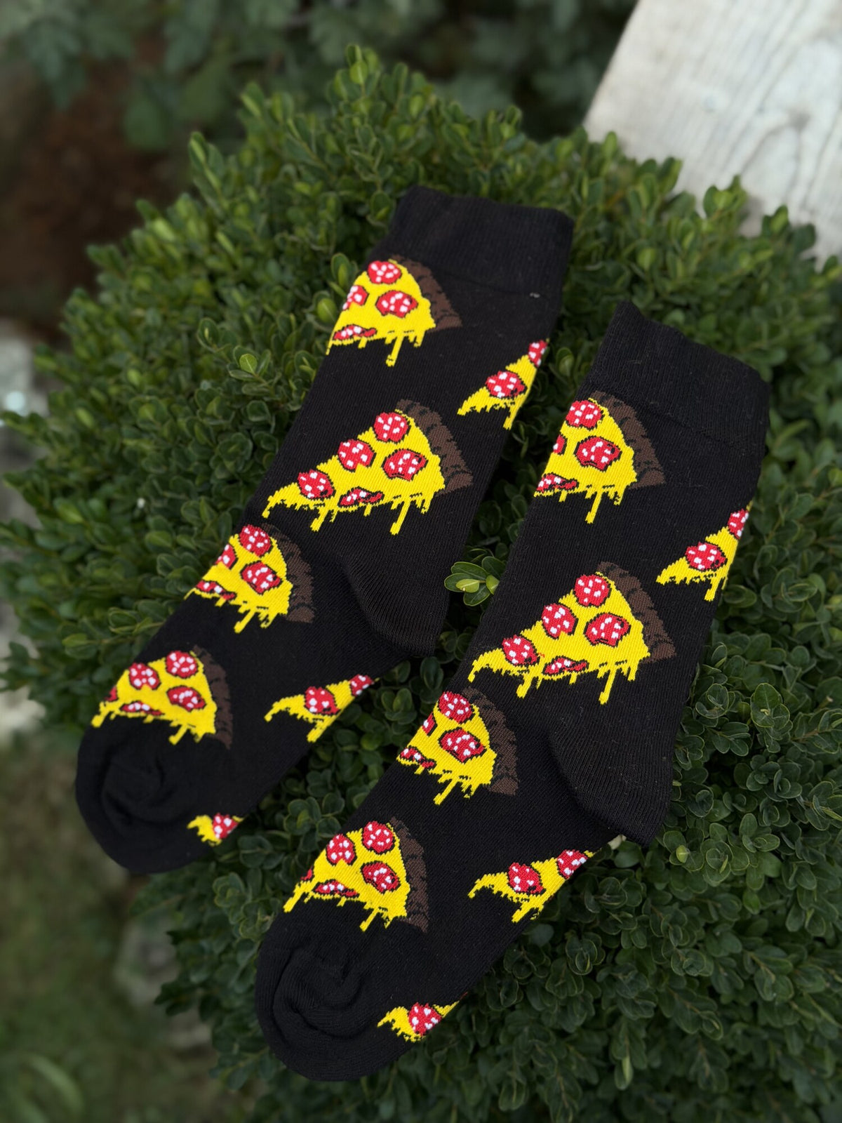 Unisex Pizza Dilim Desenli Siyah Soket Çorap - görsel 2