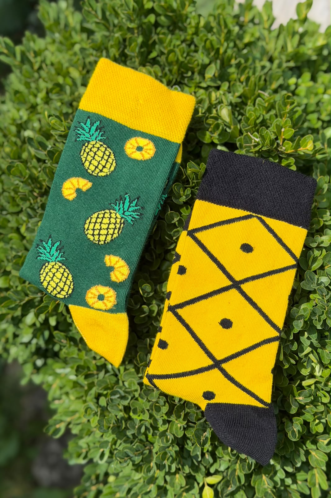 Unisex Sağlı Sollu Ananas Desenli Yeşil Soket Çorap - görsel 2