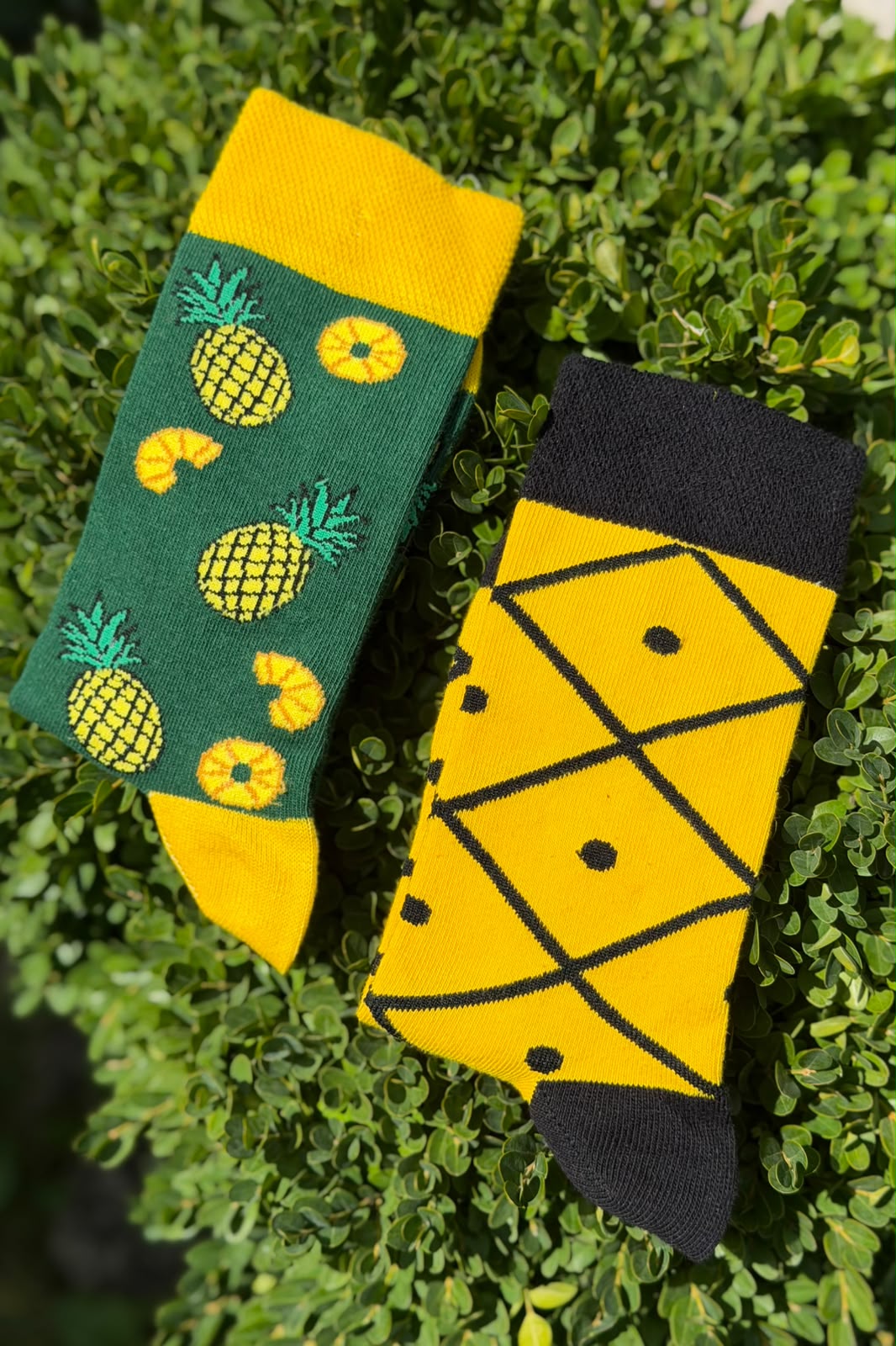 Unisex Sağlı Sollu Ananas Desenli Yeşil Soket Çorap - görsel 3