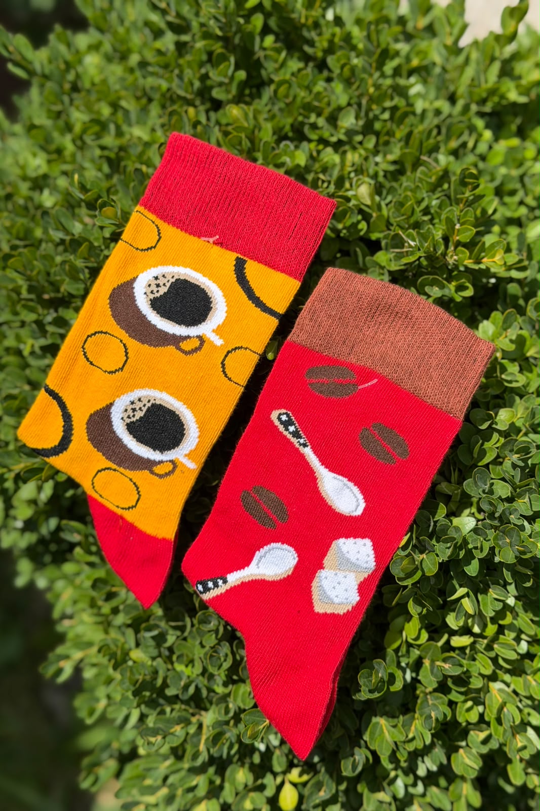 Unisex Sağlı Sollu Kahve Desenli Soket Çorap - görsel 1