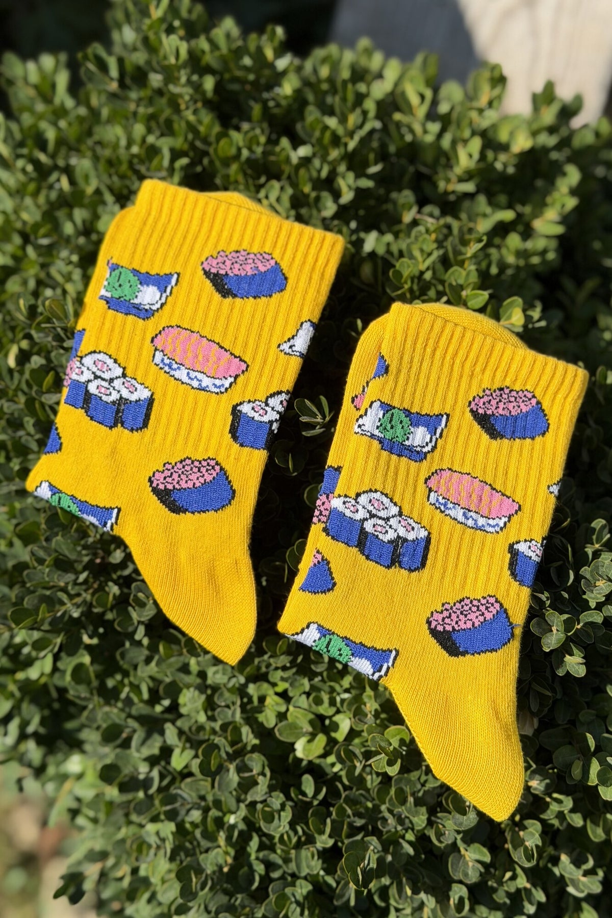Unisex Sushi Desenli Sarı Soket Çorap - görsel 2