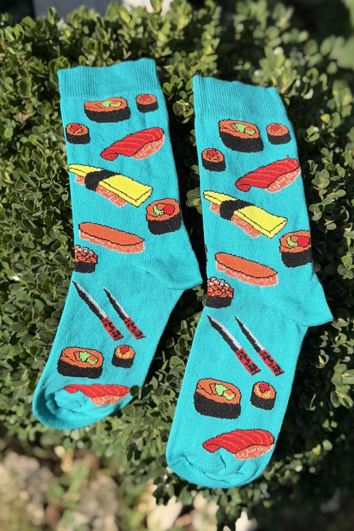 Unisex Sushi Desenli Turkuaz Soket Çorap - görsel 2